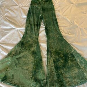Green Crushed Velvet Bell Bottoms